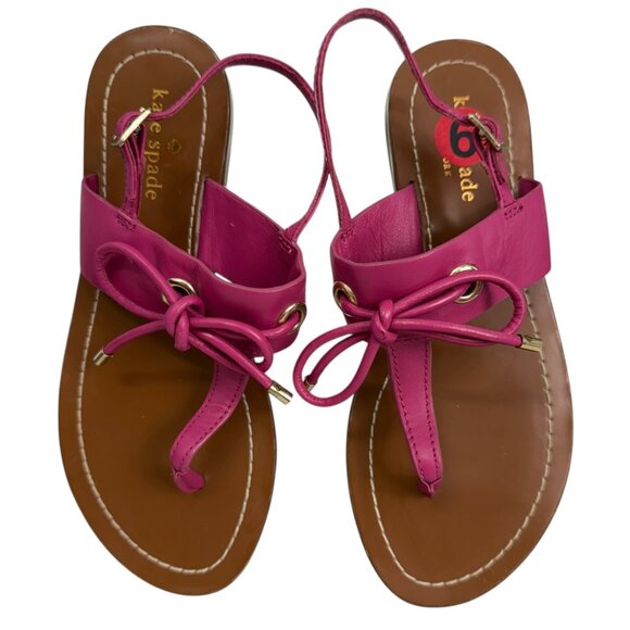 Kate Spade Carolina Leather Thong T Strap Bow Sandals Women's Size 6.0 M - Picture 1 of 10